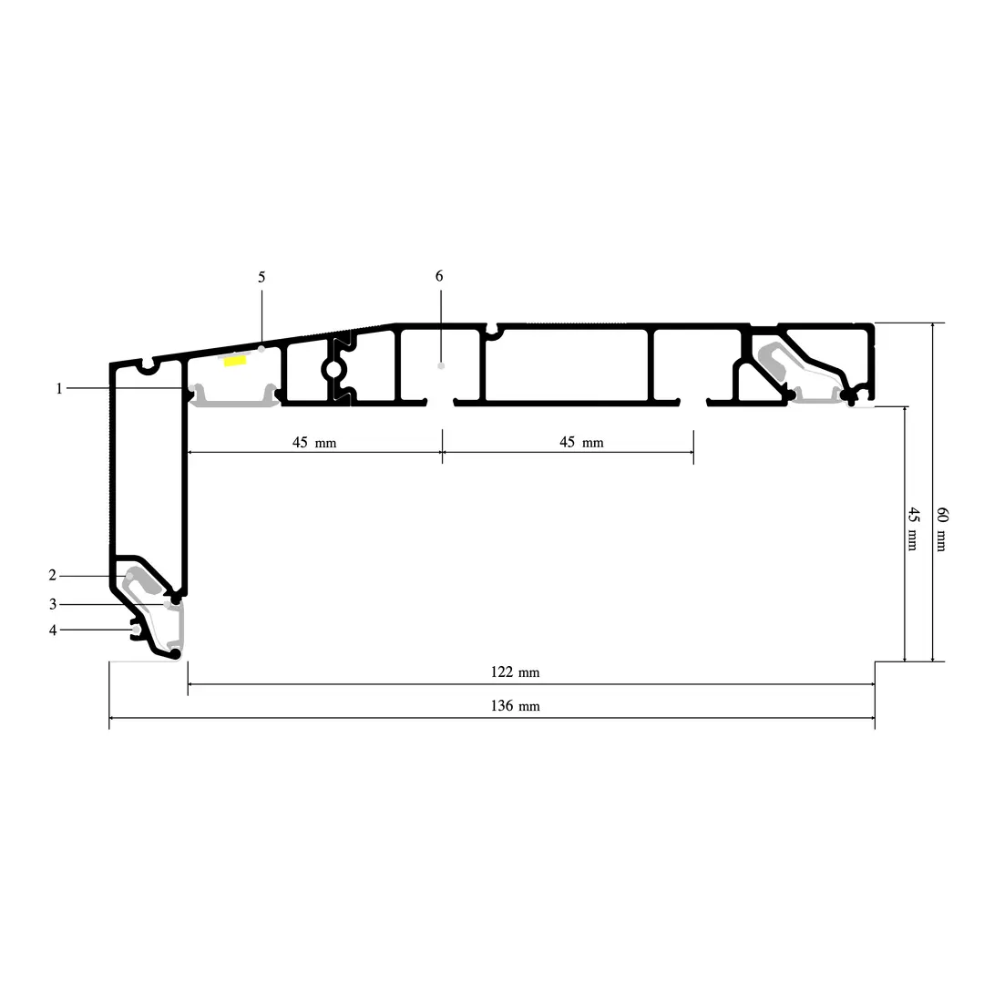 Perfil CURTINA X412, esquema anotado