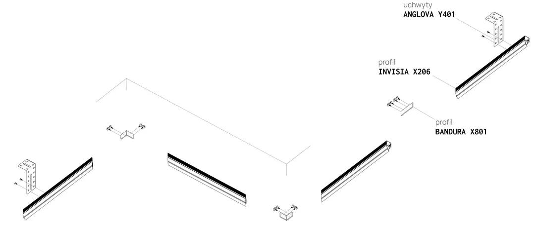 Perfil INVISIA X206, esquema de montaje