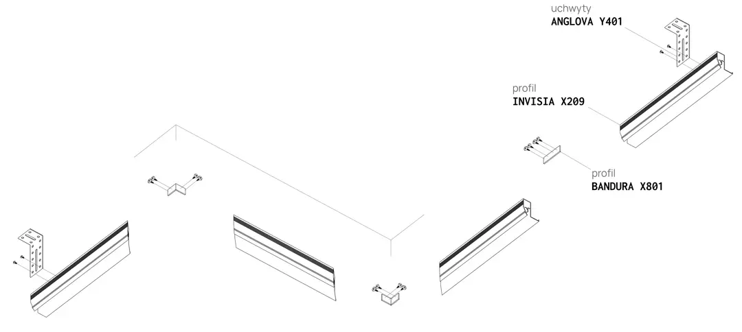 Perfil INVISIA X209, esquema de montaje