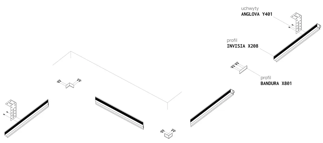 Perfil INVISIA X208, esquema de montaje