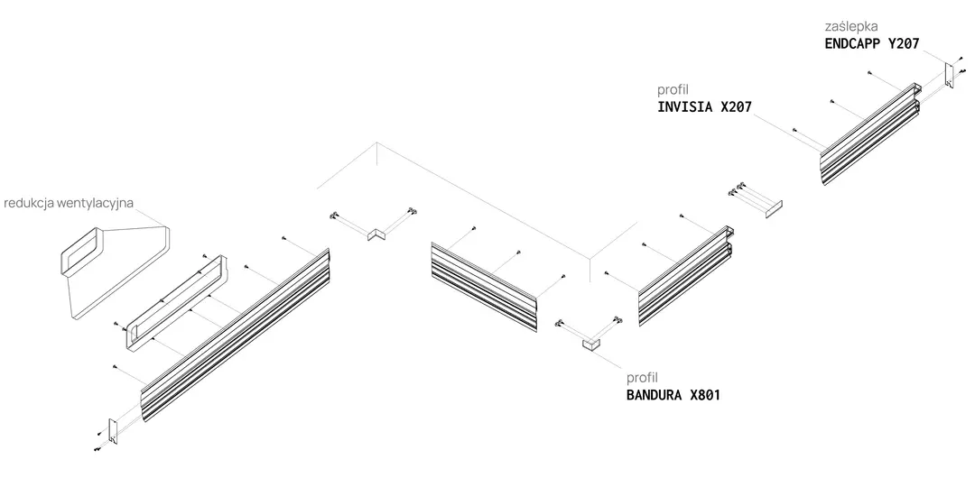Perfil INVISIA X207, esquema de montaje