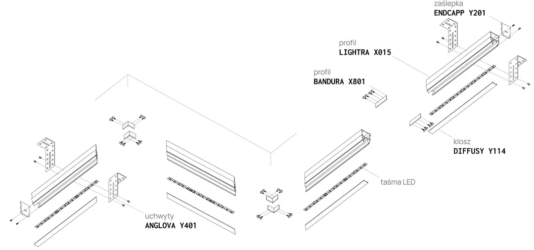 Perfil LIGHTRA X015, esquema de montaje
