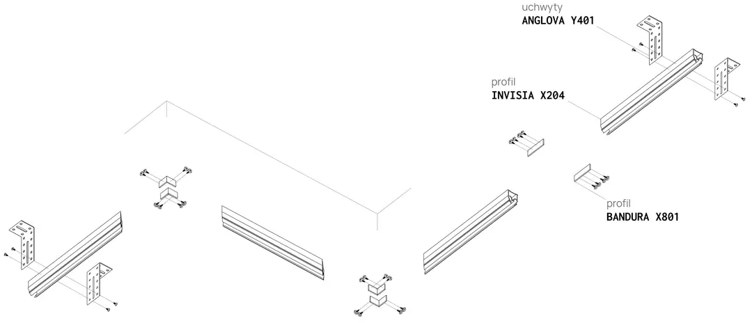 Perfil INVISIA X204, esquema de montaje