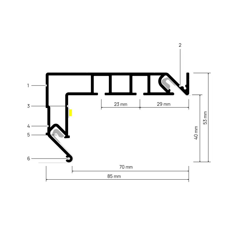 Perfil CURTINA X402, esquema anotado
